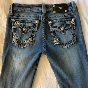 Miss Me Boot Cut Jeans with Floral Embellishments